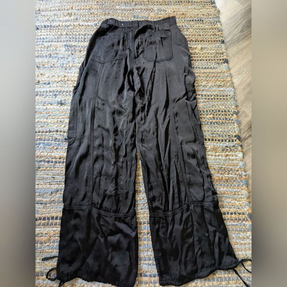 AE Satin Cargo Pants Black 0 Drawstring Hem Streetwear Carrie Bradshaw - Picture 8 of 10